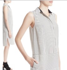 Rag & Bone White Black Shift Dress Virginia Silk Sleeveless w Pockets Medium