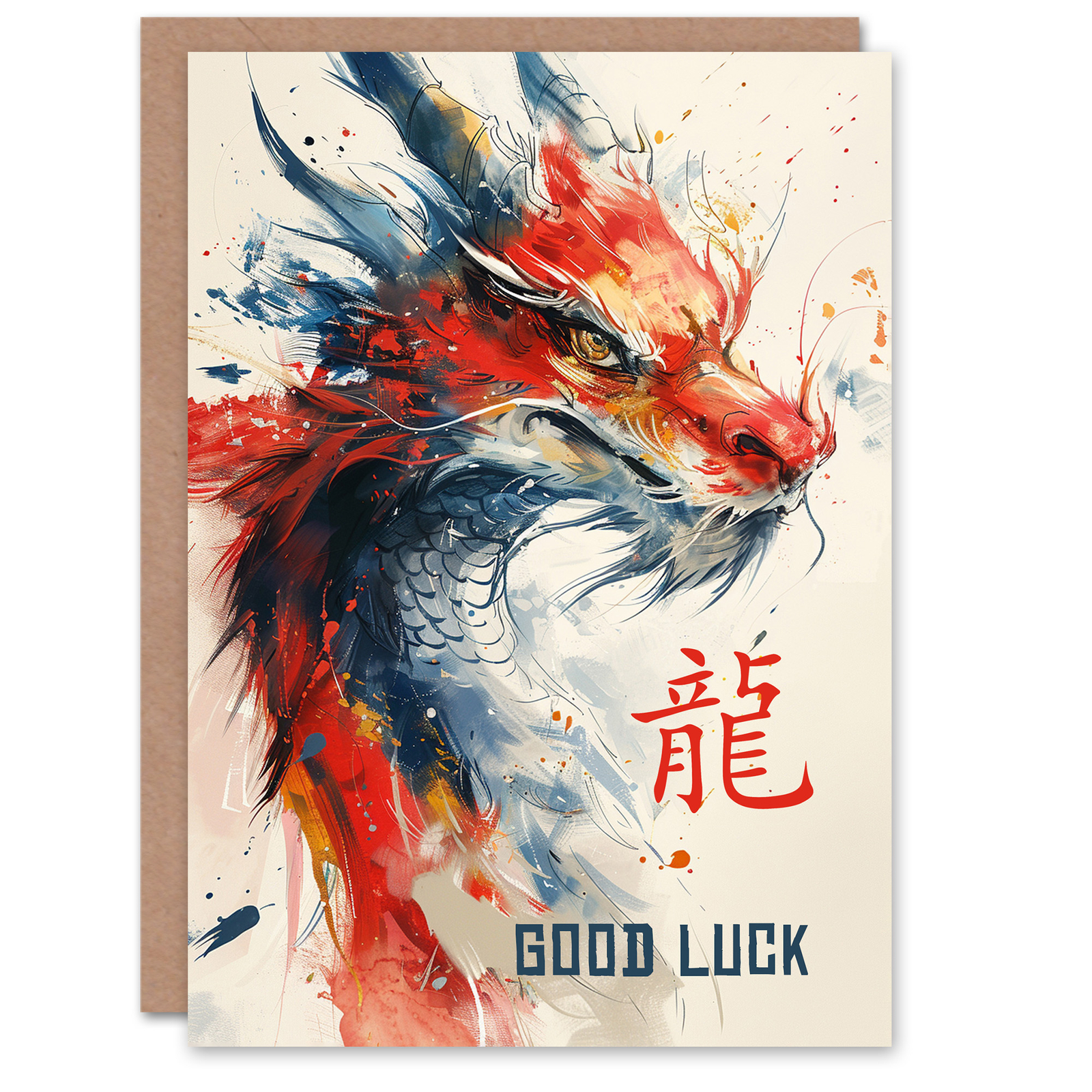 Horned Chinese Dragon Fantasy Concept Painting Good Luck Card