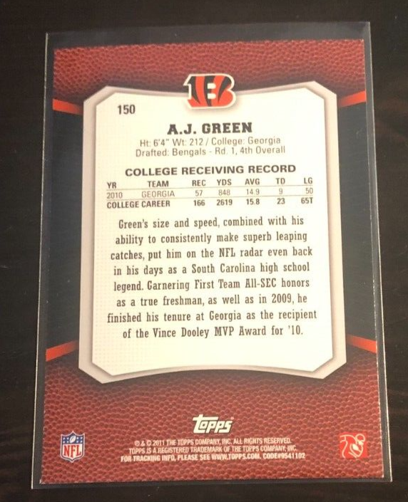 2011 Topps Rising Rookies A.J. GREEN Rookie Card RC #150 Bengals | eBay