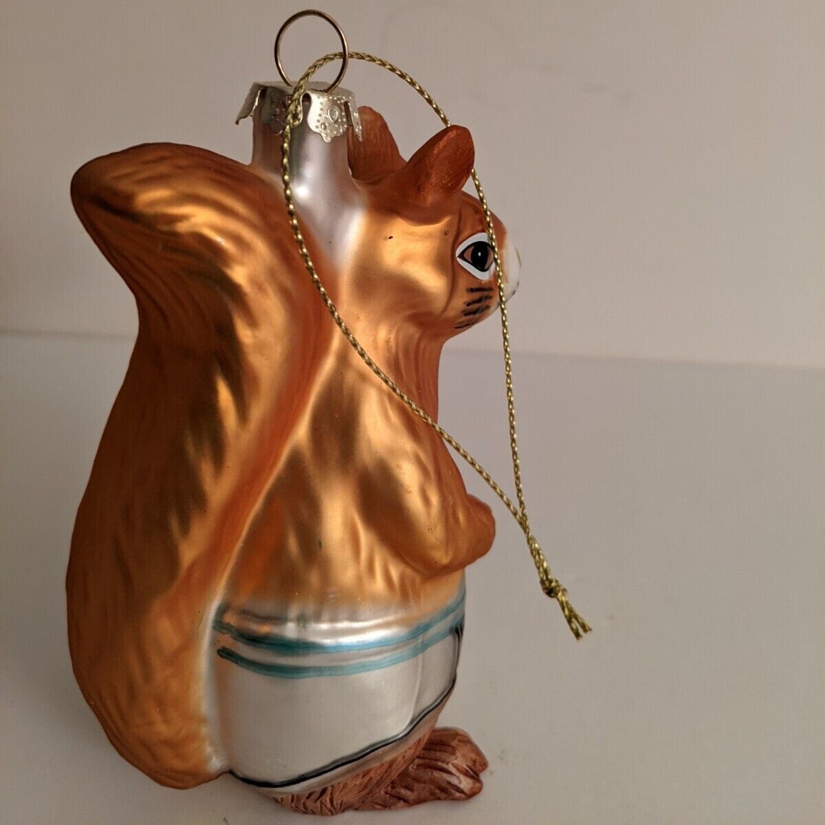 Glass squirrel in underwear Christmas tree ornament