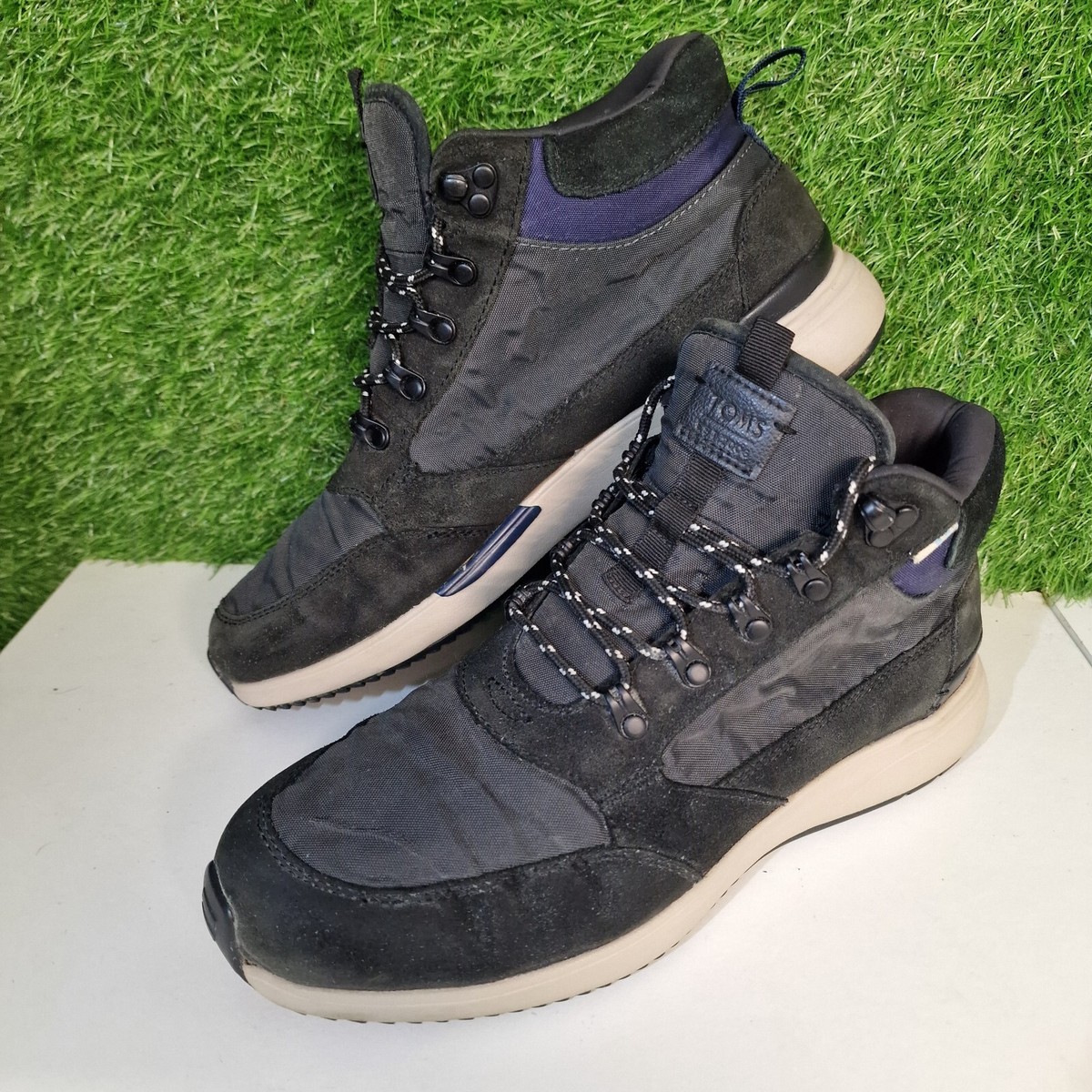 Toms Skully Mens Waterproof Hiking Walking Boots Blue Suede UK Navy Shoes