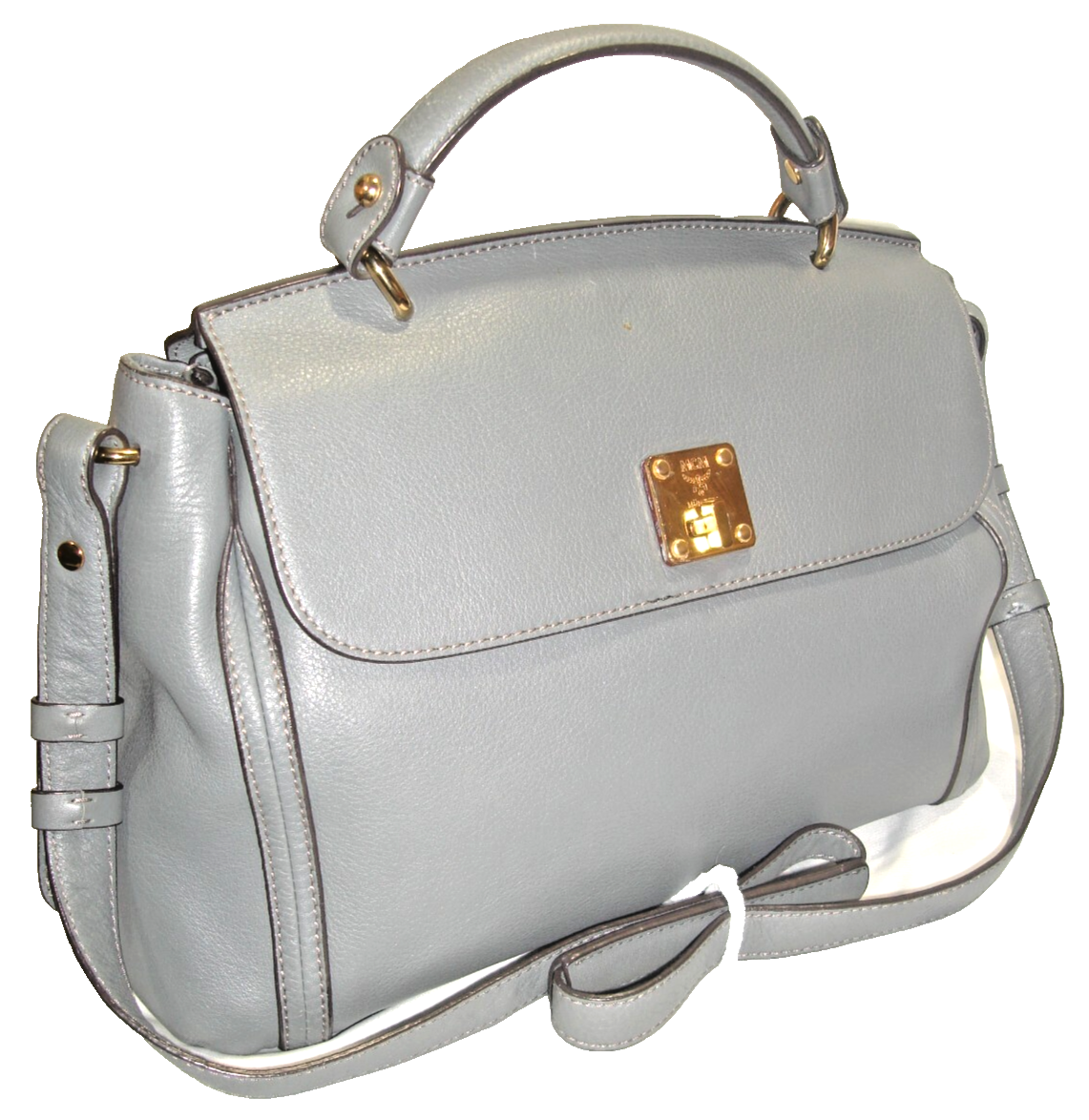 MCM Gorgeous Slate Blue Very Soft Leather Satchel Shoulder Bag Near MINT!