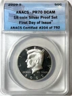 2009-S  ANACS 90% Silver Proof Half Dollar PR70 DCAM-FIRST DAY OF ISSUE