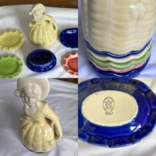 Vintage Rare Mikori Ware Ladies Smoking Set 4 Ash Trays And Cigarette Holder