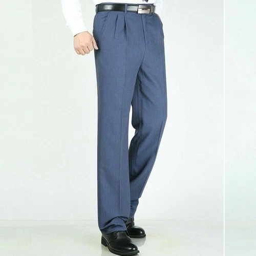 Men Formal Dress Pants Business Suit Straight Leg Trousers Pleated Front Solid - Picture 12 of 28