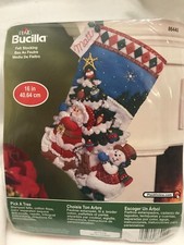 Vintage Bucilla 16" Christmas Stocking Kit Pick A Tree Felt Santa Snowman 86440