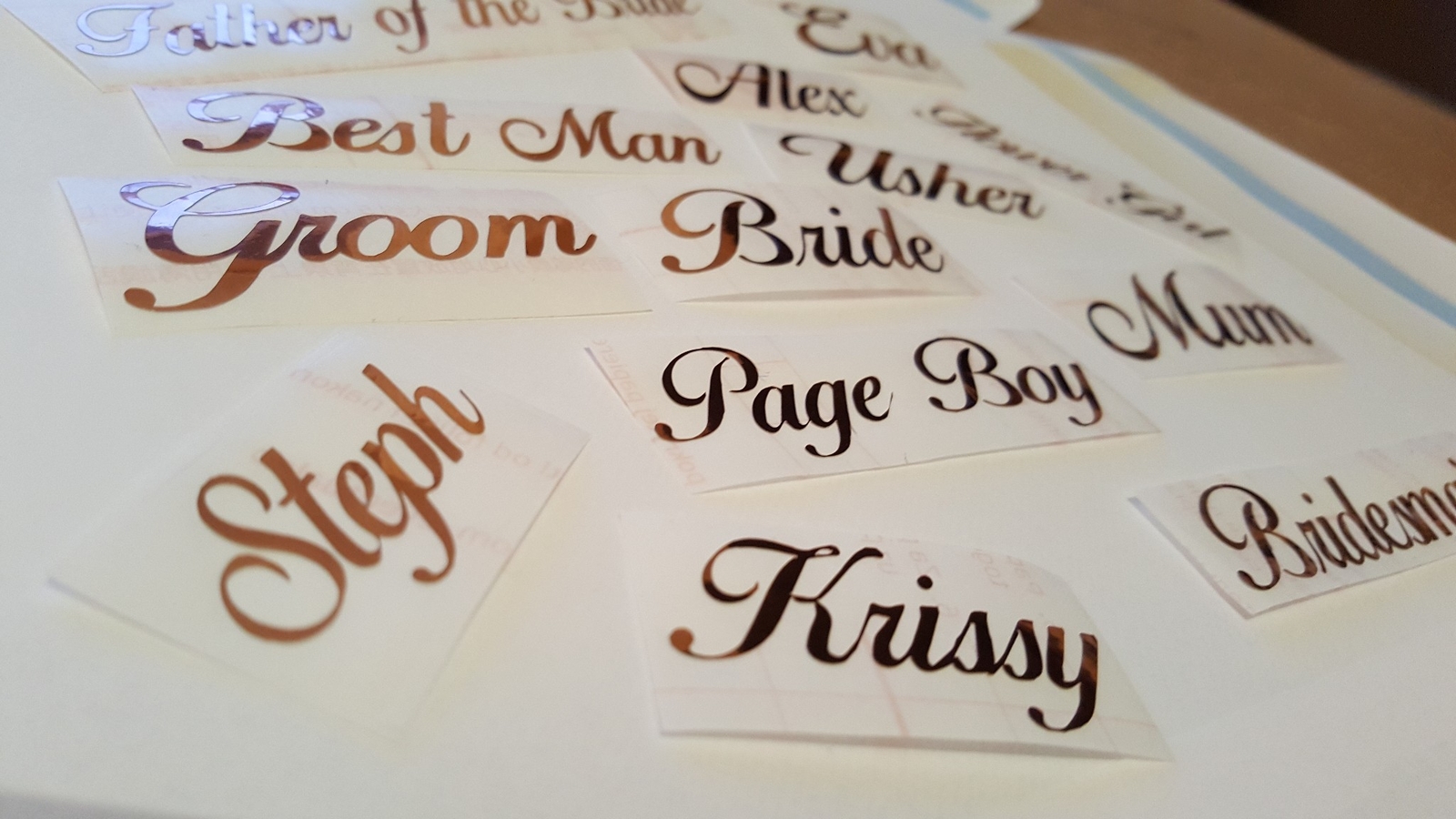 Personalised Name Stickers Rose Gold Vinyl Wine Glass Box Water Bottle