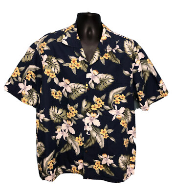 Aloha Republic Blue Hibiscus Hawaiian Flower Short Sleeve Button Shirt Lrg