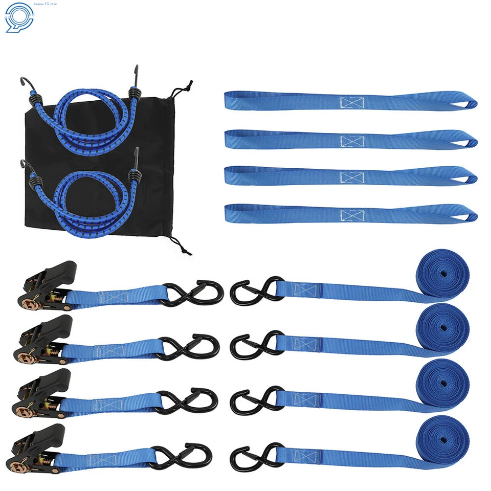 Correas de amarre de trinquete 4 PK 15 FT - 2.200 LB resistencia a la rotura bloqueo de seguridad ganchos en S Foto 4 de 4