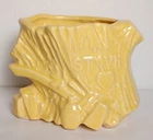 Vintage McCoy Yellow Tree Stump Planter Axe Heart Initials 4" X 5" X 3.5"