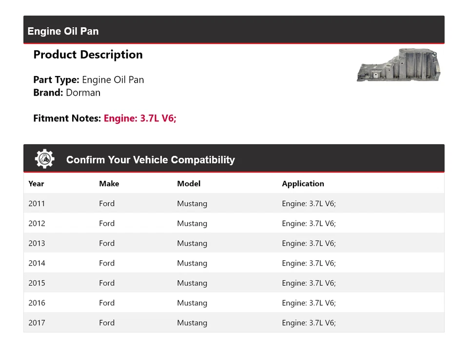 Маслосборник двигателя Dorman для Ford Mustang 3,7 л 2011-2017 годов выпуска 2012 2013 2014 2015 годов выпуска - Изображение 2 из 4