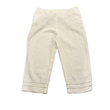 Chico  s Women  s White Linen Cropped Pants Size 3 Chico  s 16 Pull-On