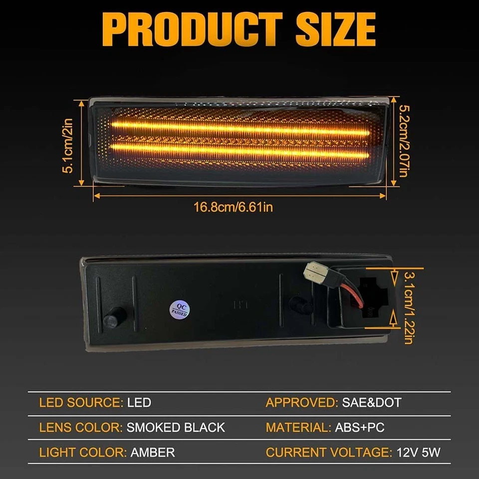 2PCS For Chevy S10 GMC Jimmy S15 Oldsmobile Smoked Amber LED Side Marker Lights Foto 4 de 4