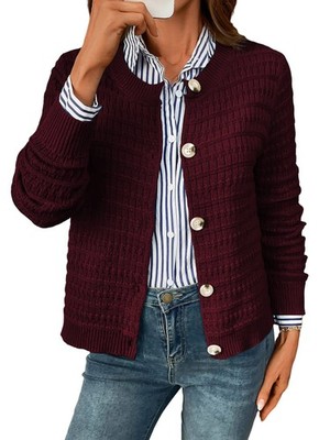Damen Strickjacke Pullover Casual Langarm Offene Vorderseite Button-Down Tr5697