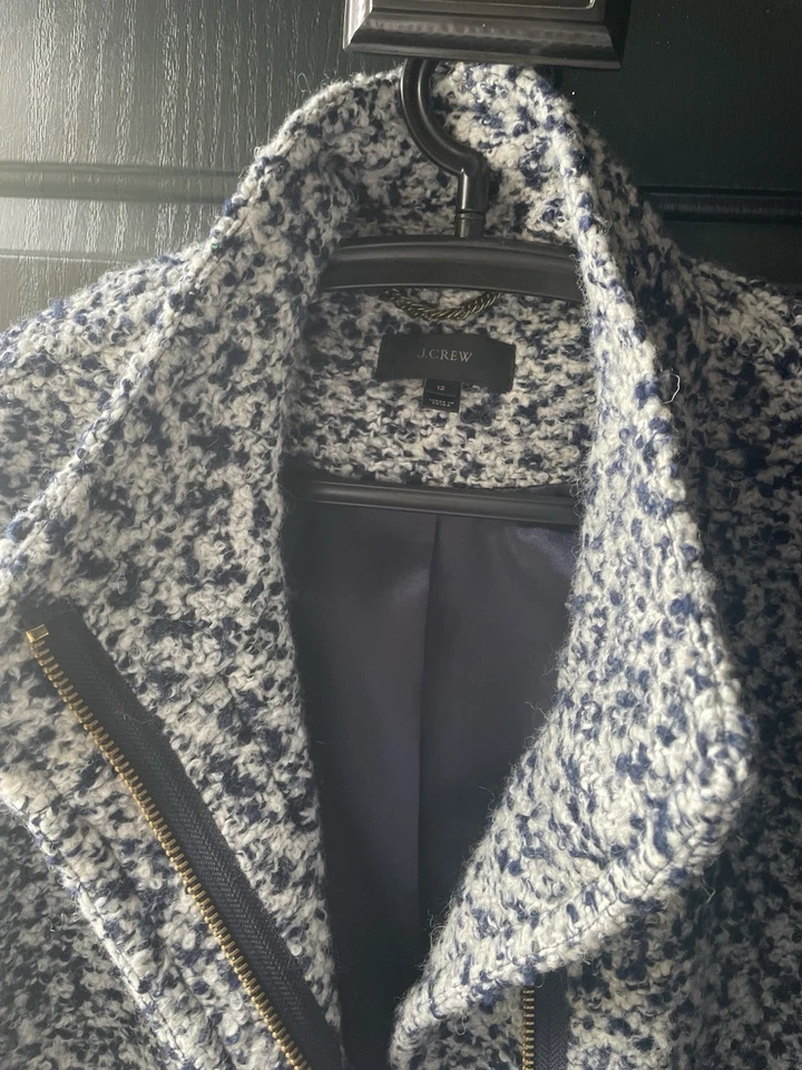 J Crew Cocoon Coat Stadium Wool Blend Women's 12 Light Gray Mid Length Full Zip - Image 2 of 4