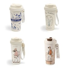 18oz/550ml Designer Ceramic Fashion Print Cup Tea/Coffee On-the-go Sip-on+Straw