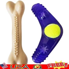 Durable Chew Toy Set Dogs Includes Nylon Bone TPR Boomerang Fetch Ball New