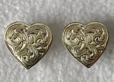 NEW Vintage PAIR of (2) Engraved Silver HEART 3/4" Bit End Conchos~Bridle~Reins