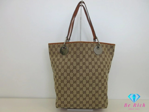 Gucci Tote Bag 120836 Gg Brown Beige Canvas Leather Handbag Used Bk9905