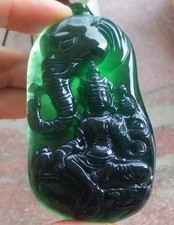 Video Certified Green A Jade jadeite Pendant Guanyin Kwan Yin Elephant 725744