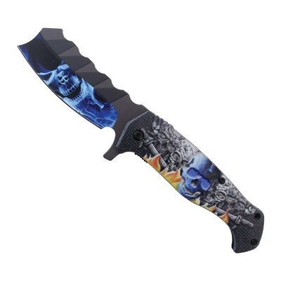 Inferno Reaper Cleaver-Style Assisted Folding Knife, Flaming Skulls, 8'' Long NEW