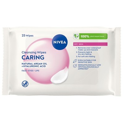 NIVEA Pflege 3 in 1 Reinigungstücher für trockene Haut (25 Blatt) Pflegend