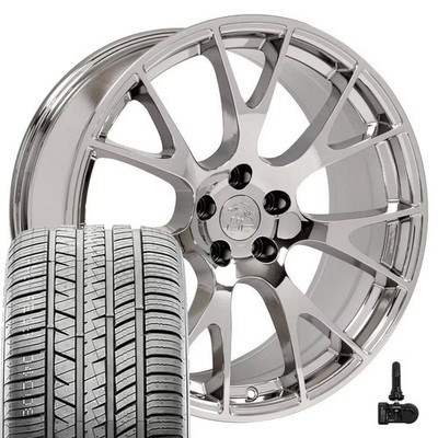 OE Wheels DG15 20x9 Chrome Rims, 275/40R20 UHP A/S Tires & TPMS Set 5X115 18ET