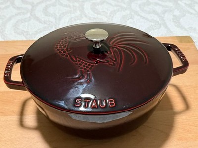 Staub Cast Iron 3.75 qt, Essential French Oven Rooster Lid, grenadine