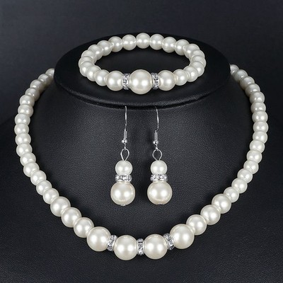 4Pcs Elegant Pearl Jewelry Set Women Earrings Necklace Bracelet Sets For Women