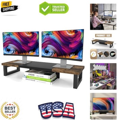 Dual Monitor Stand Riser, Wood and Steel Multi-Purpose Desktop Storage Stand ...