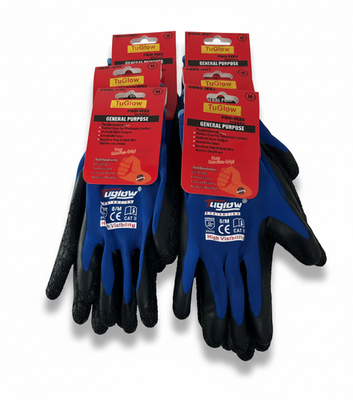 #ad 12 Pair Blue Black Safety Gloves Latex Coated Grip Cut Resistant $24.99