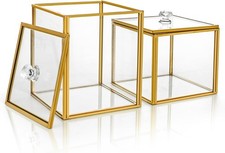 2 Pack Square Glass Apothecary Jar with Lid, Bathroom Vanity Canister for