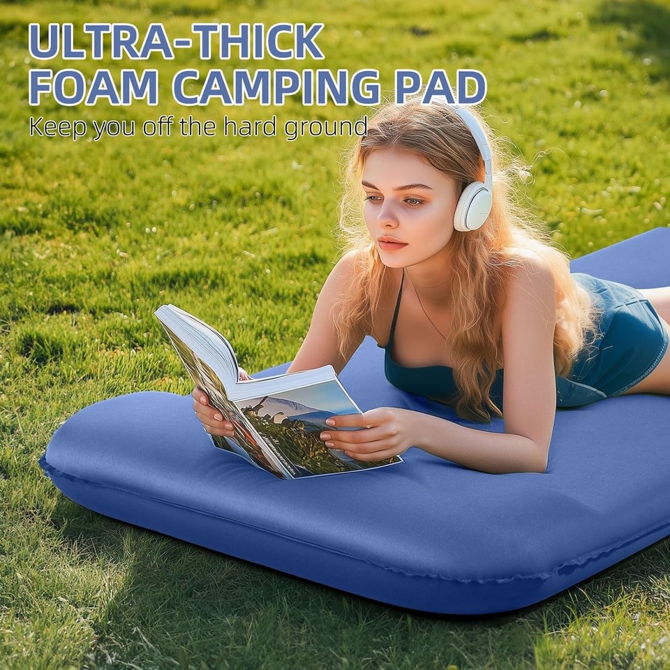 Extra-thick foam camping mat with pillow easy inflate deflate for car ...