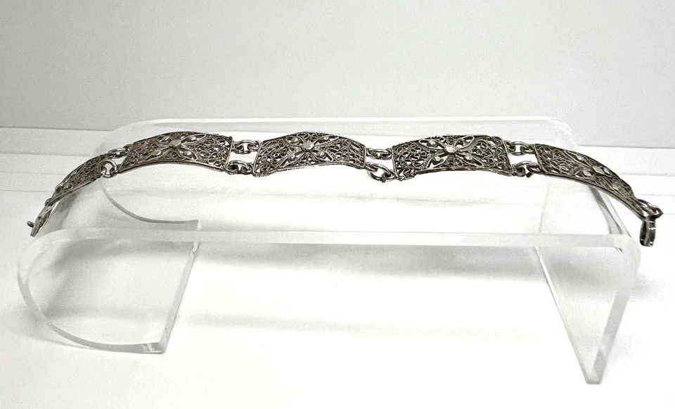 Антикварный серебряный филигранный браслет в стиле модерн ручной работы 835 серебро около 1900 F... - Изображение 2 из 4