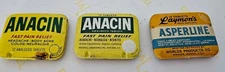 2 VTG ANACIN Tin Pain Relief w/Ad Insert &6 Tablets +Layman's Asperline ~1950’s