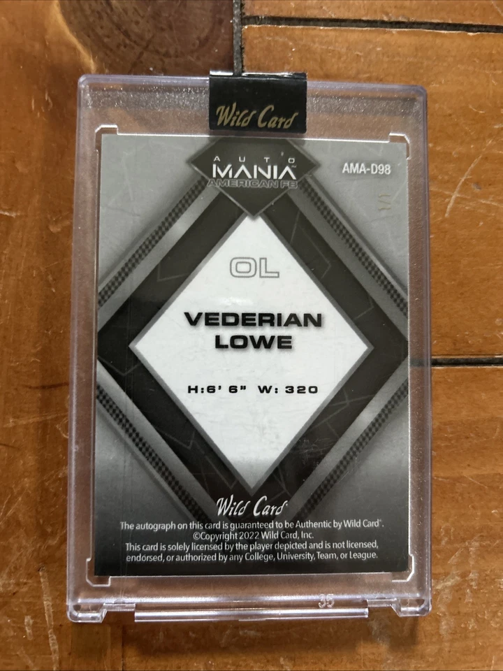 2022 Wild Card Vederian Lowe 1/1 auto   - Image 2 of 4