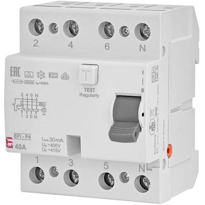 ETI EFI-P4 A 40/0.03 FI Fehlerstrom-Schutzschalter Typ A 4-polig, 40A/30mA, 4TE