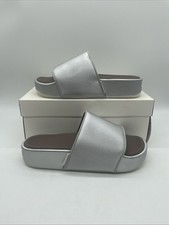 Adidas Y-3 Triple Silver Leather Slip On Slides Sandals UK 10 EU 44 1/2 BNWB