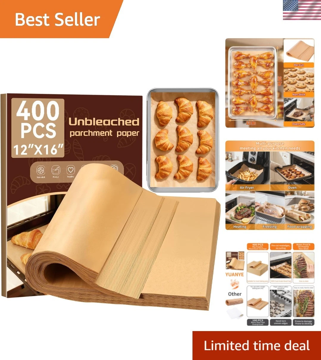 400PCS Parchment Paper Baking Sheets, 12"x16" Unbleached Precut Half Parchmen...