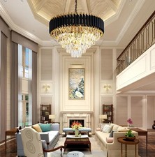 Modern Crystal Pendant Light Fixture 5-Layer K9 Circular Crystal Pendant Black