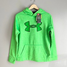 Under Armour Boys ColdGear Hoodie Bright Green Sweatshirt Big Logo Youth L NWT