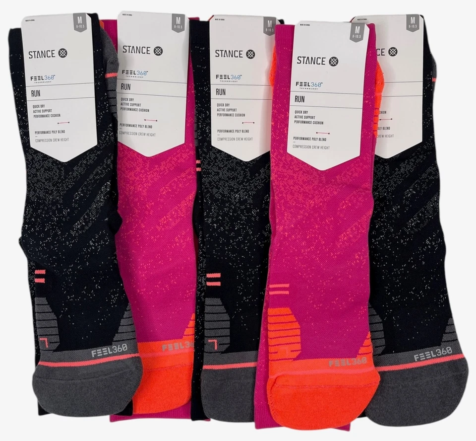 Calcetines para mujer 5 Stance negros y rosas Feel 360 Run Crew - talla M 8-10,5 - precio de venta sugerido por el fabricante 90 USD Foto 2 de 4