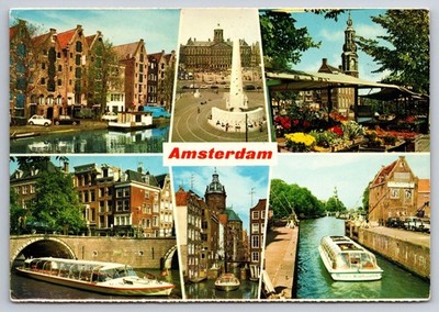 Postcard Amsterdam Multiple Views Landmarks Boats Netherlands Unposted