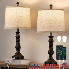 Farmhouse Table Lamps Set of 2 USB Ports 3 Color Temperatures Bulbs Included