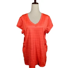 RBX Performance Womens Size XL Orange V-Neck Workout T-Shirt TEE Striped CR227
