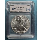 1989 American Silver Eagle $1 ASE ICG MS70 Signed by Austin Hutto