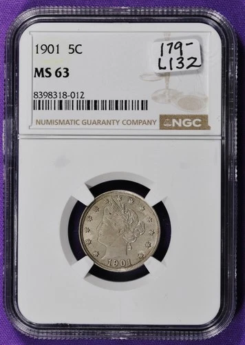 1901 Liberty Nickel.  In NGC Holder.  MS 63.  L132