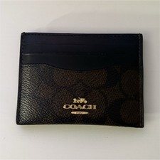 Coach Leather Logo Card Holder with ID Window, Black/Brown