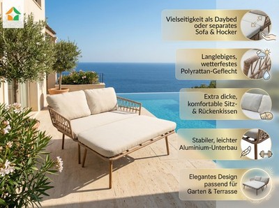 6-tlg. Gartenliege MARENA Liegesofa 2-Sitzer inkl. Hocker