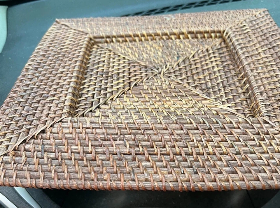 Juego de 6 Platos Cargador Cuadrados Boho Granja Mesa Deco Ratán Mimbre Tejido a Mano Foto 3 de 4